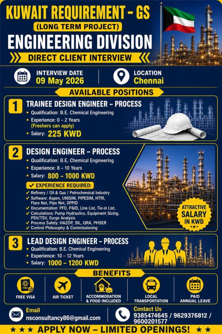 LEADING ENGINEERING DIVISION REQUIREMENT FOR KUWAIT