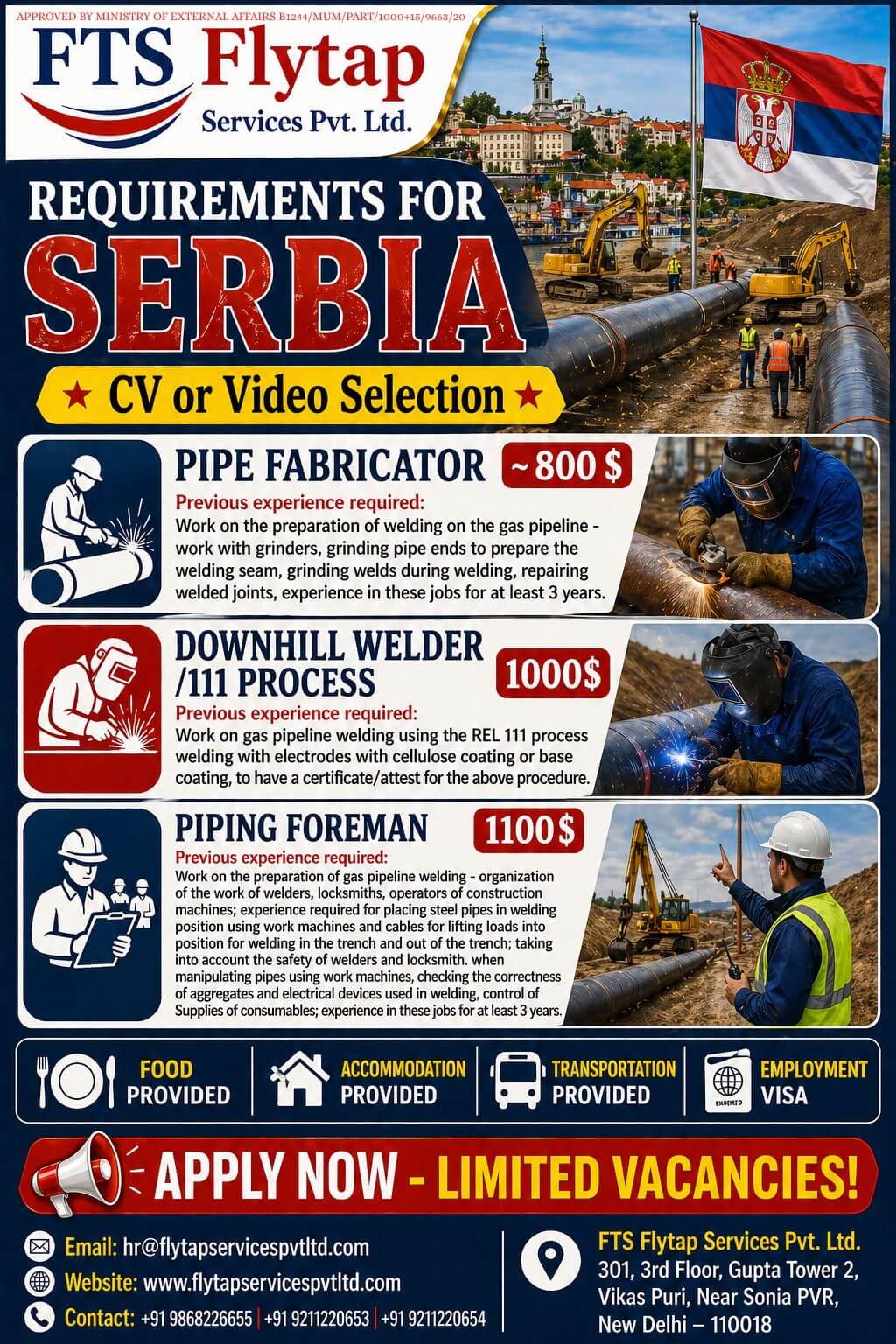 Immediate Hiring for Serbia – Pipeline & Welding Jobs