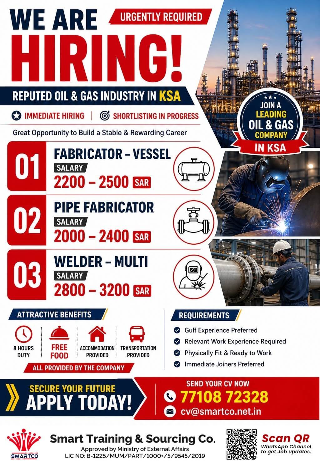 URGENTLY REQUIRED WE ARE HIRING!  Reputed Oil & Gas Industry in ?? KSA