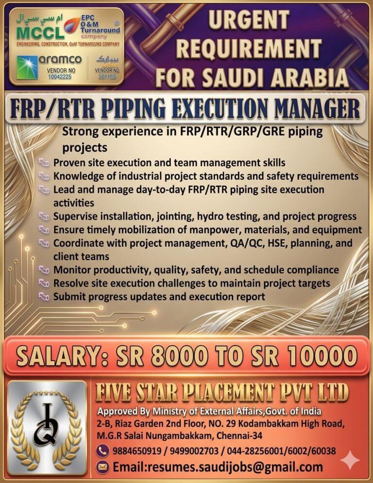 URGENT REQUIREMENT FOR SAUDI ARABIA