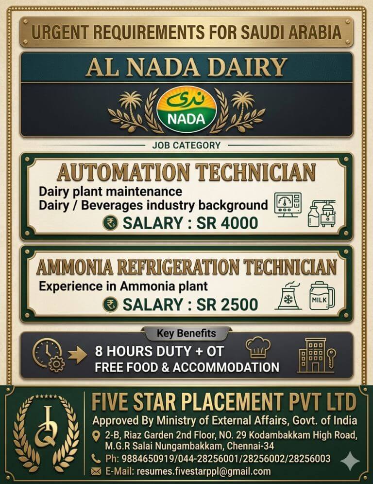URGENT REQUIREMENT FOR SAUDI ARABIA