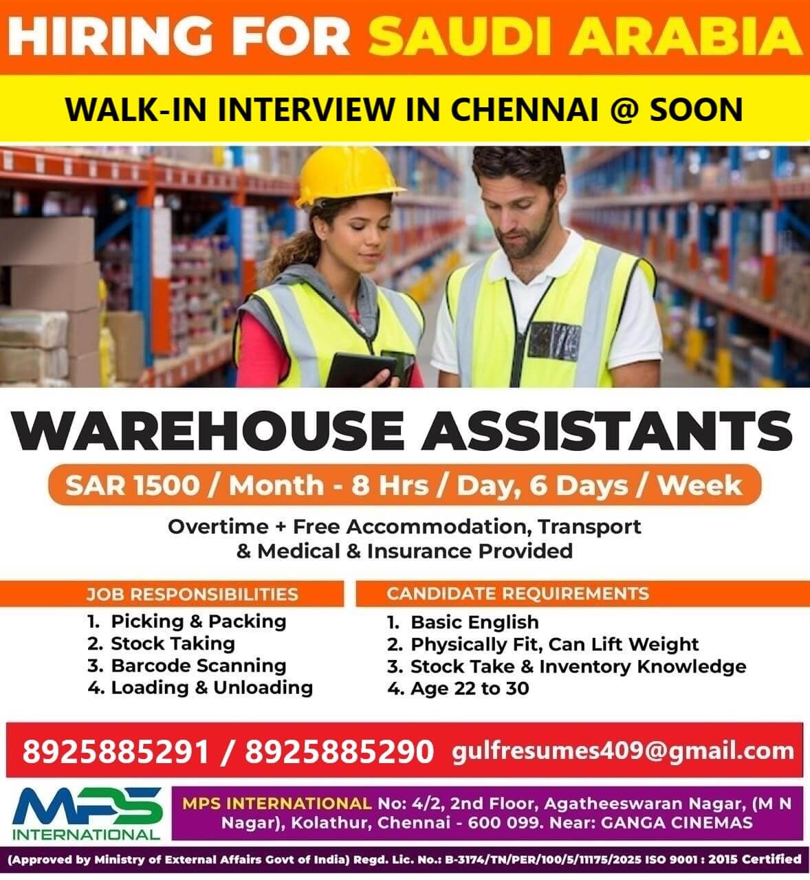 HIRING FOR SAUDI ARABIA WALK-IN INTERVIEW IN CHENNAI @ SOON