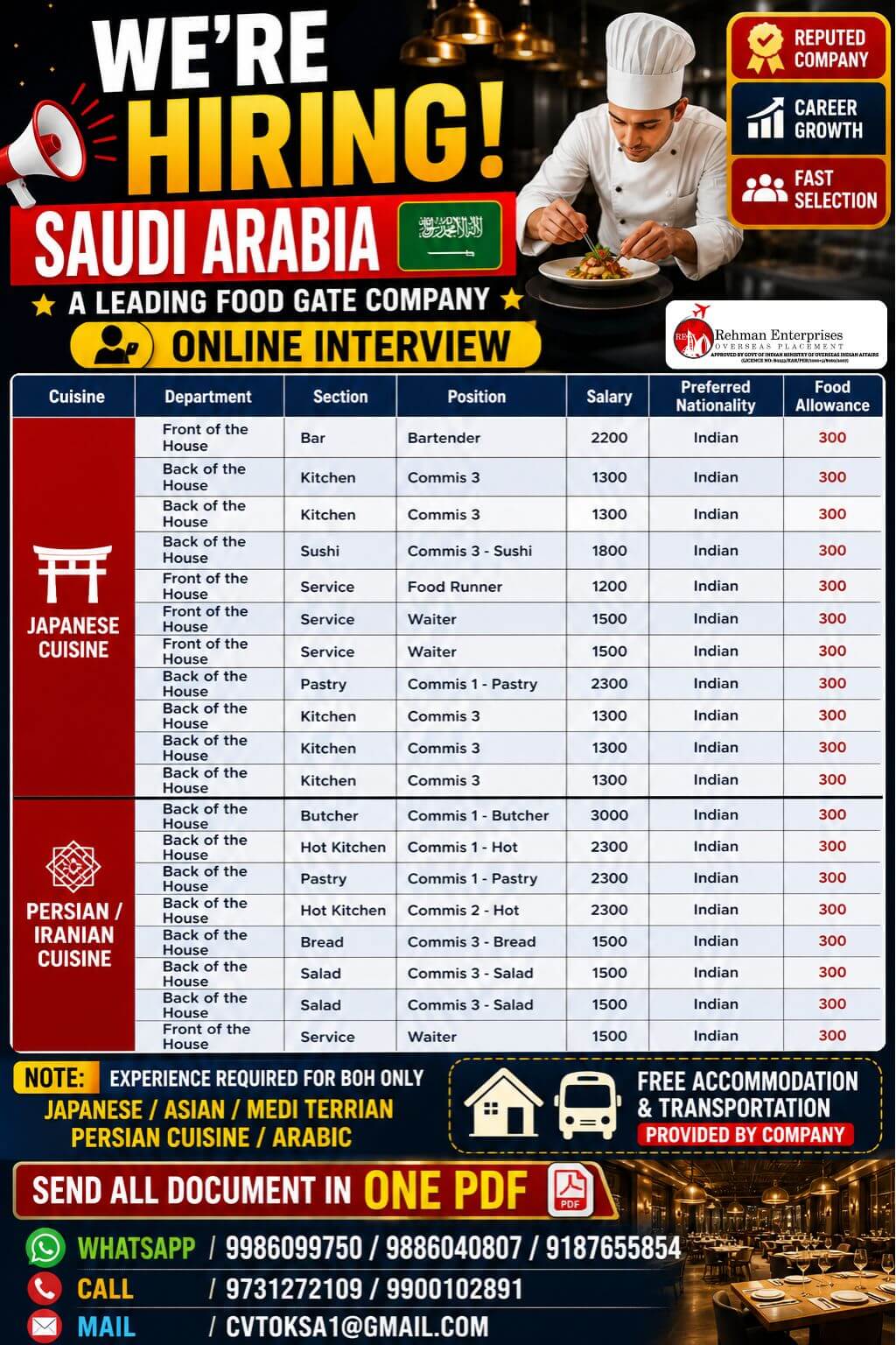HIRING FOR SAUDI ARABIA