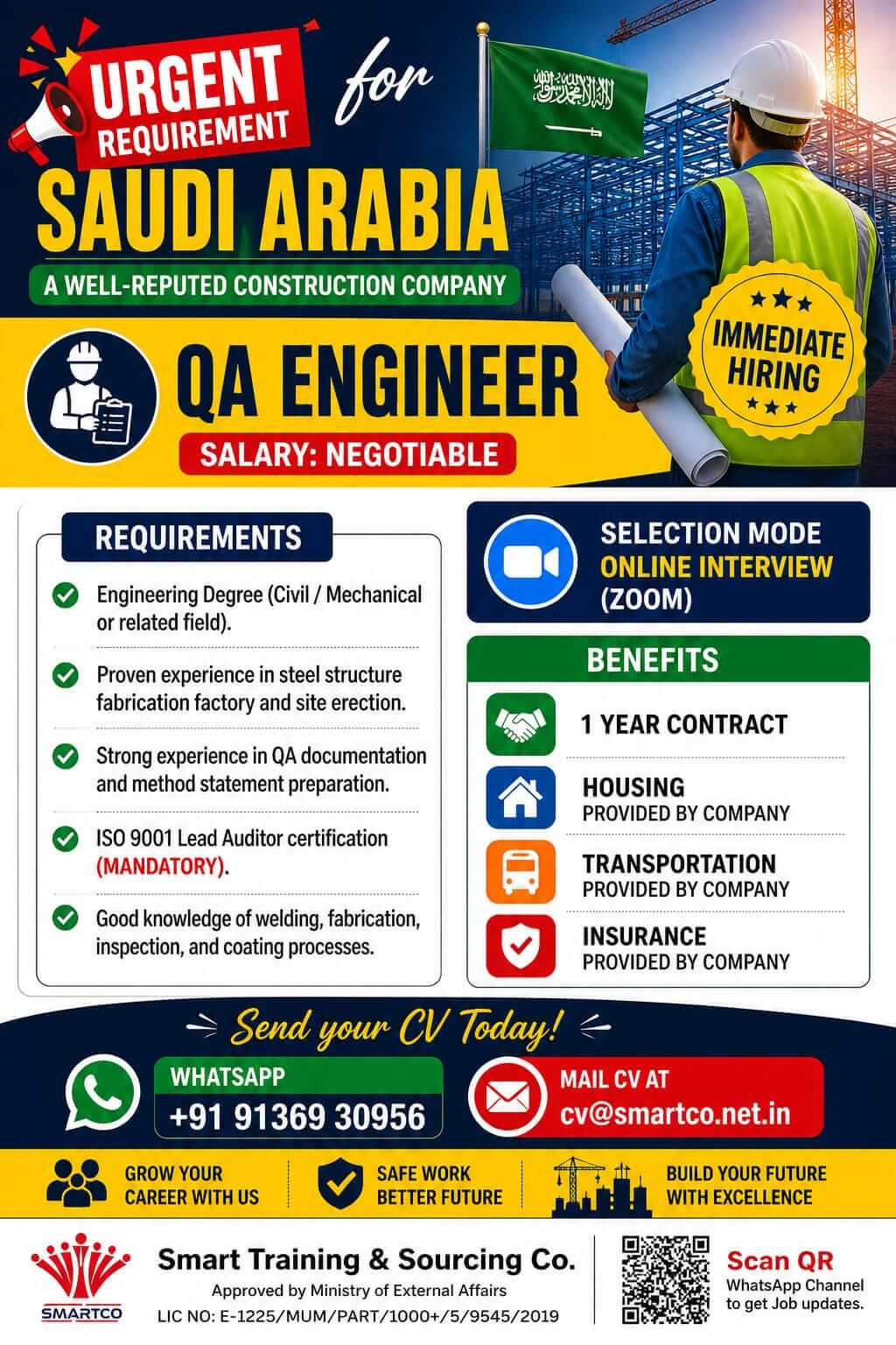 URGENT for REQUIREMENT SAUDI ARABIA A WELL-REPUTED CONSTRUCTION COMPANY