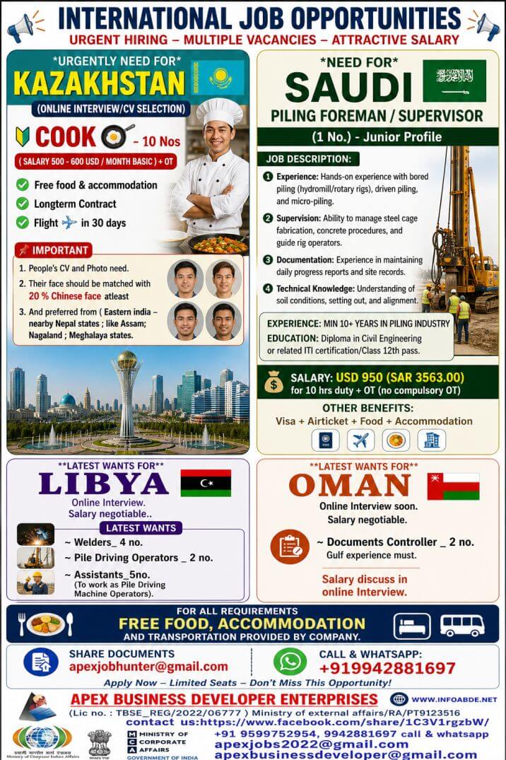 Multiple categories jobs in overseas