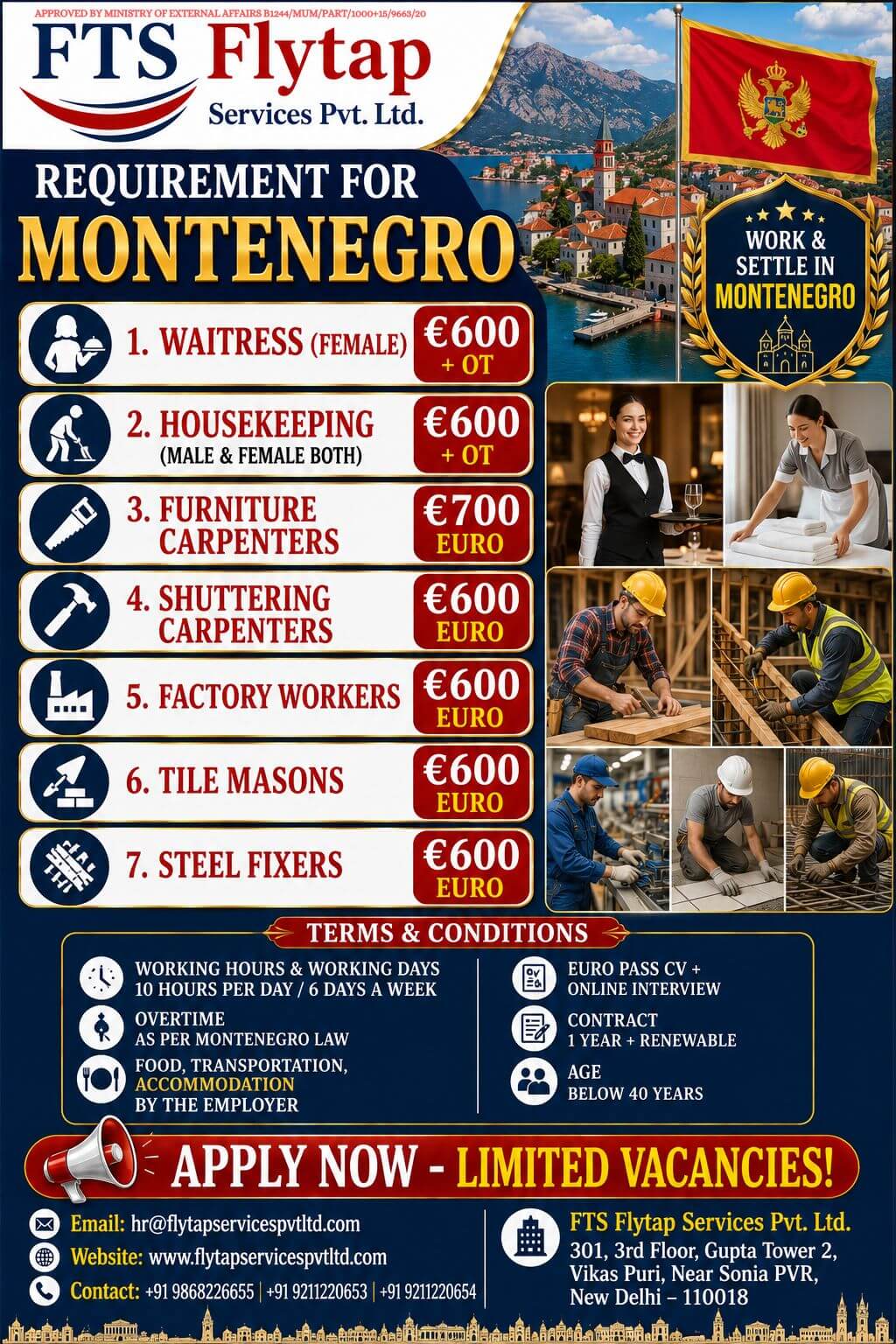 Immediate Hiring for Montenegro – Multiple Positions
