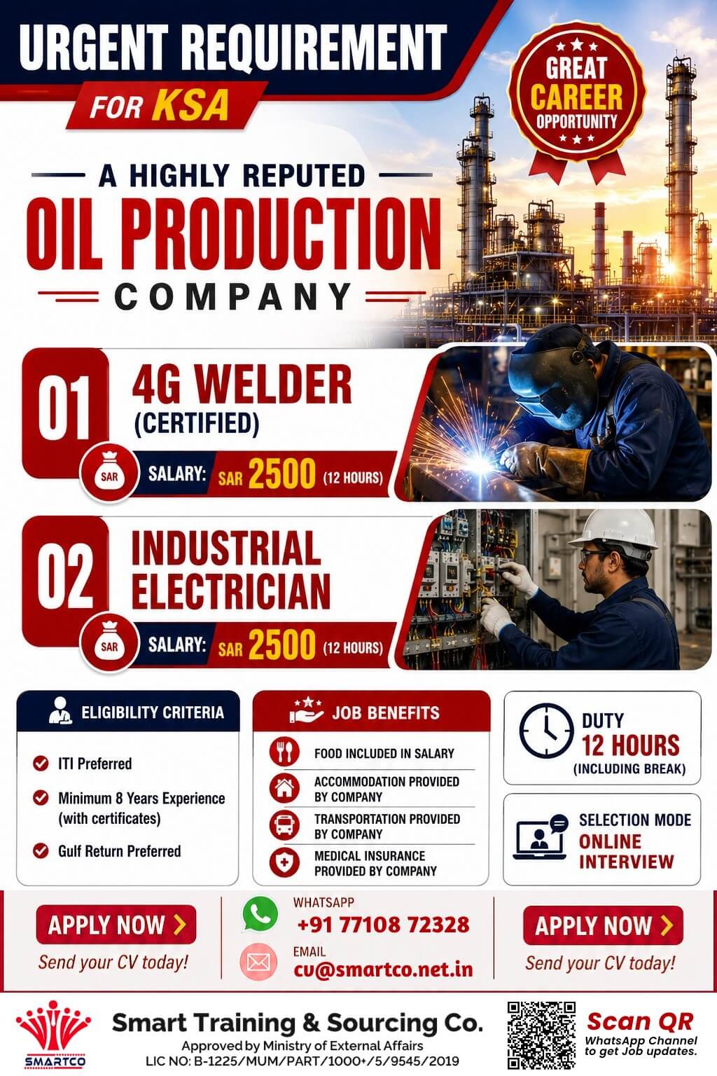 URGENT REQUIREMENT FOR KSA A HIGHLY REPUTED OIL PRODUCTION COMPANY