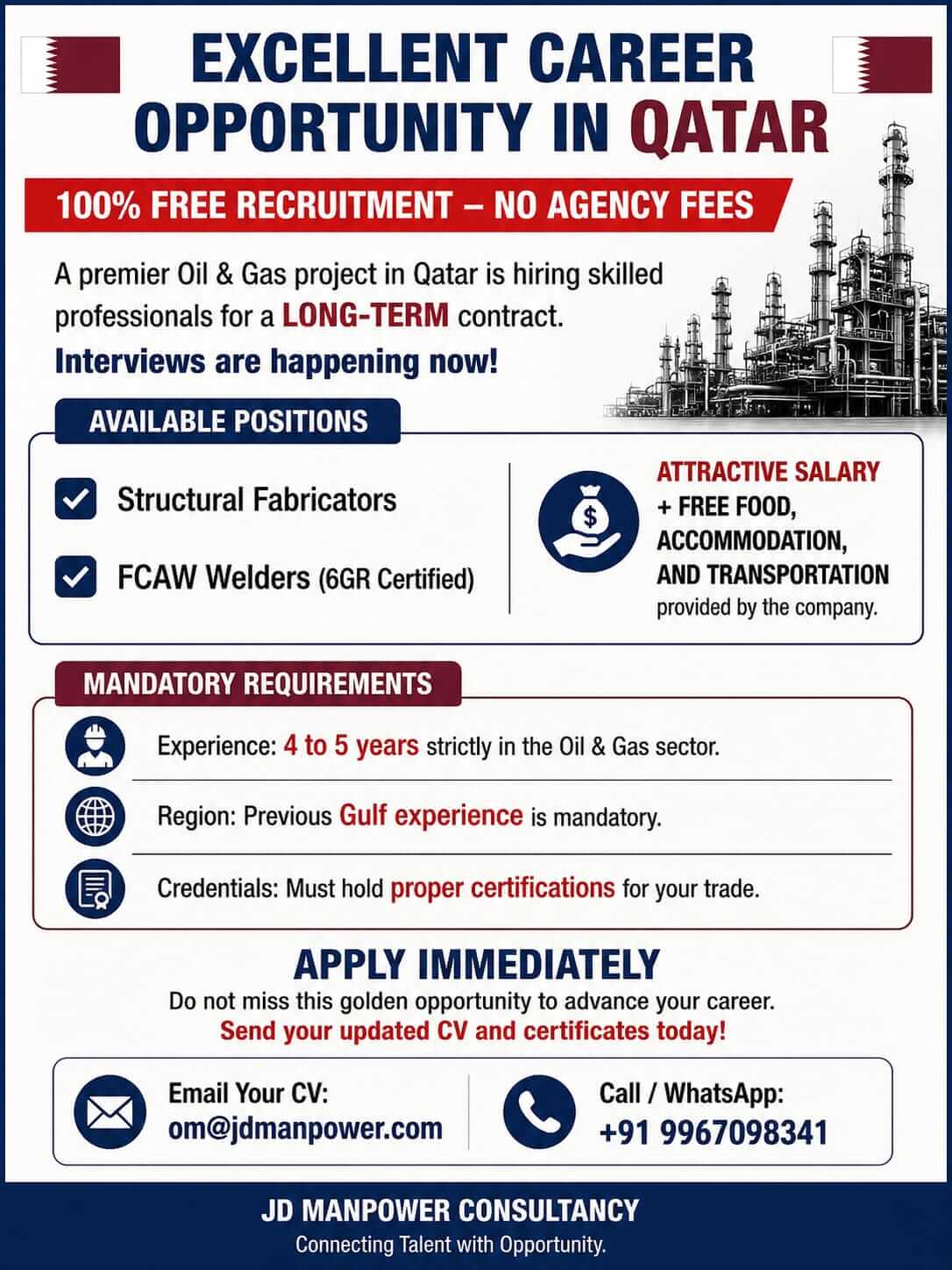 EXCELLENT CAREER OPPORTUNITY IN QATAR EXCELLENT CAREER OPPORTUNITY IN QATAR