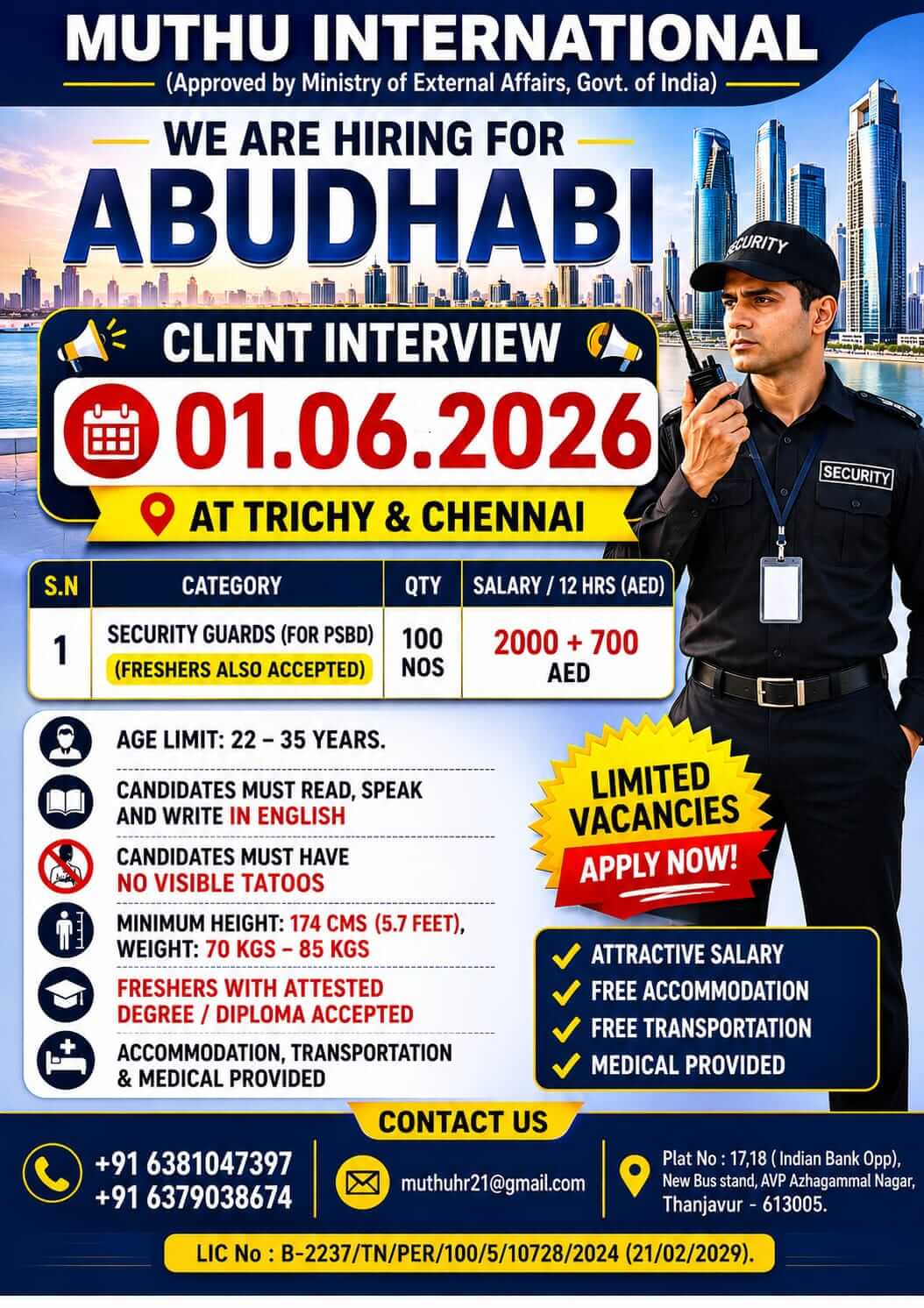 WANTED FOR ABUDHABI