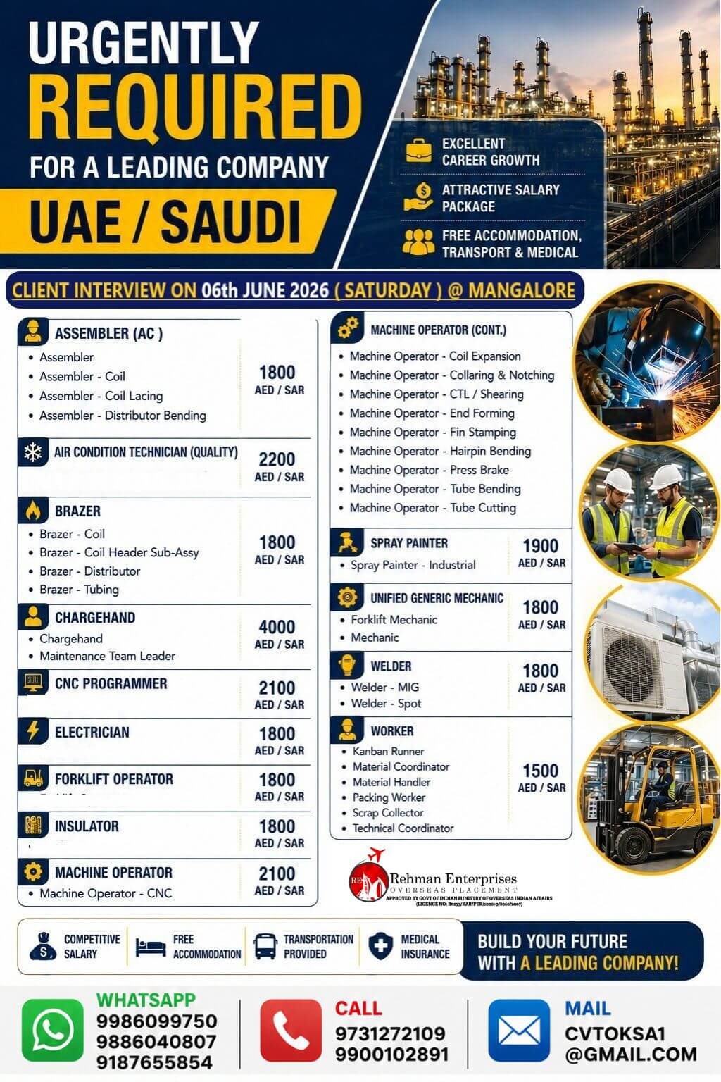 URGENTLY REQUIRED FOR A LEADING COMPANY IN UAE / SAUDI ARABIA