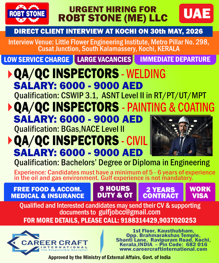 ROBT STONE, ABU DHABI CONDUCTS A CLIENT INTERVIEW AT KOCHI ON 30TH MAY, 2026