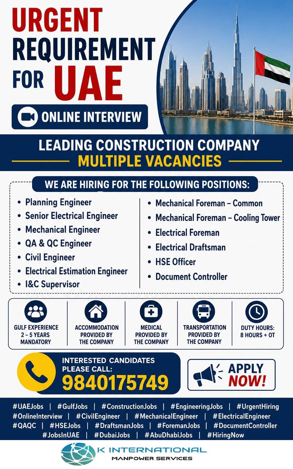 URGENT REQUIREMENT FOR UAE