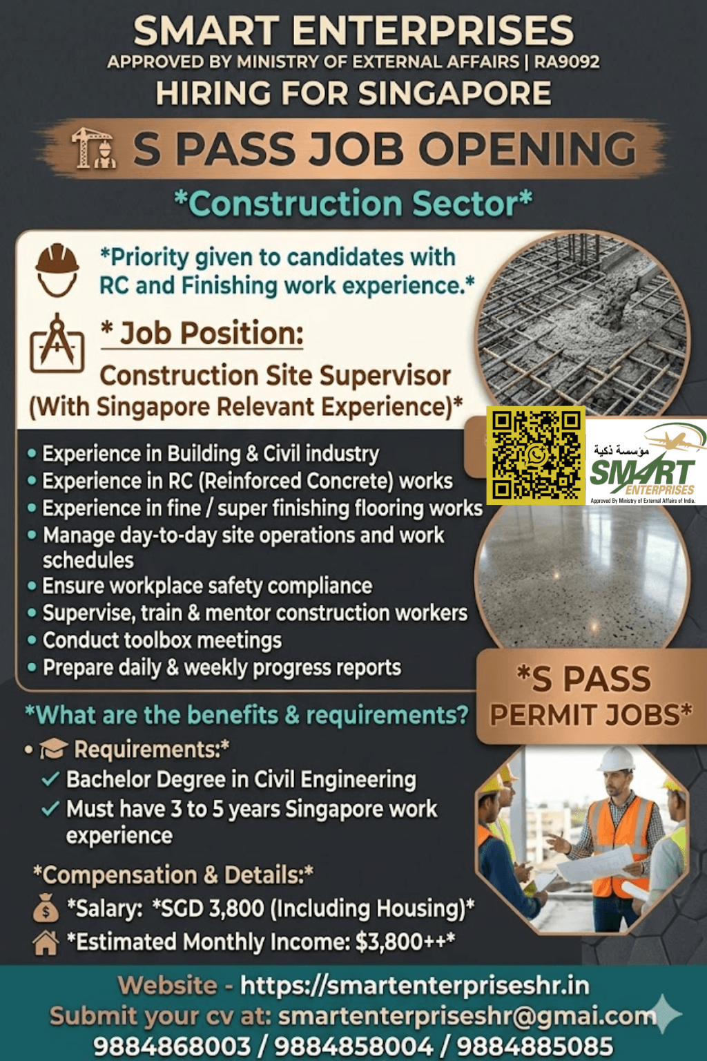 *Construction Site Supervisor (With Singapore Relevant Experience)* *Construction Site Supervisor (With Singapore Relevant Experience)*