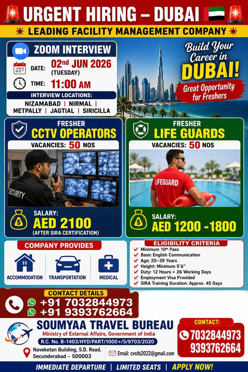 REQUIRED FOR CCTV OPERATOR AND LIFE GUARD