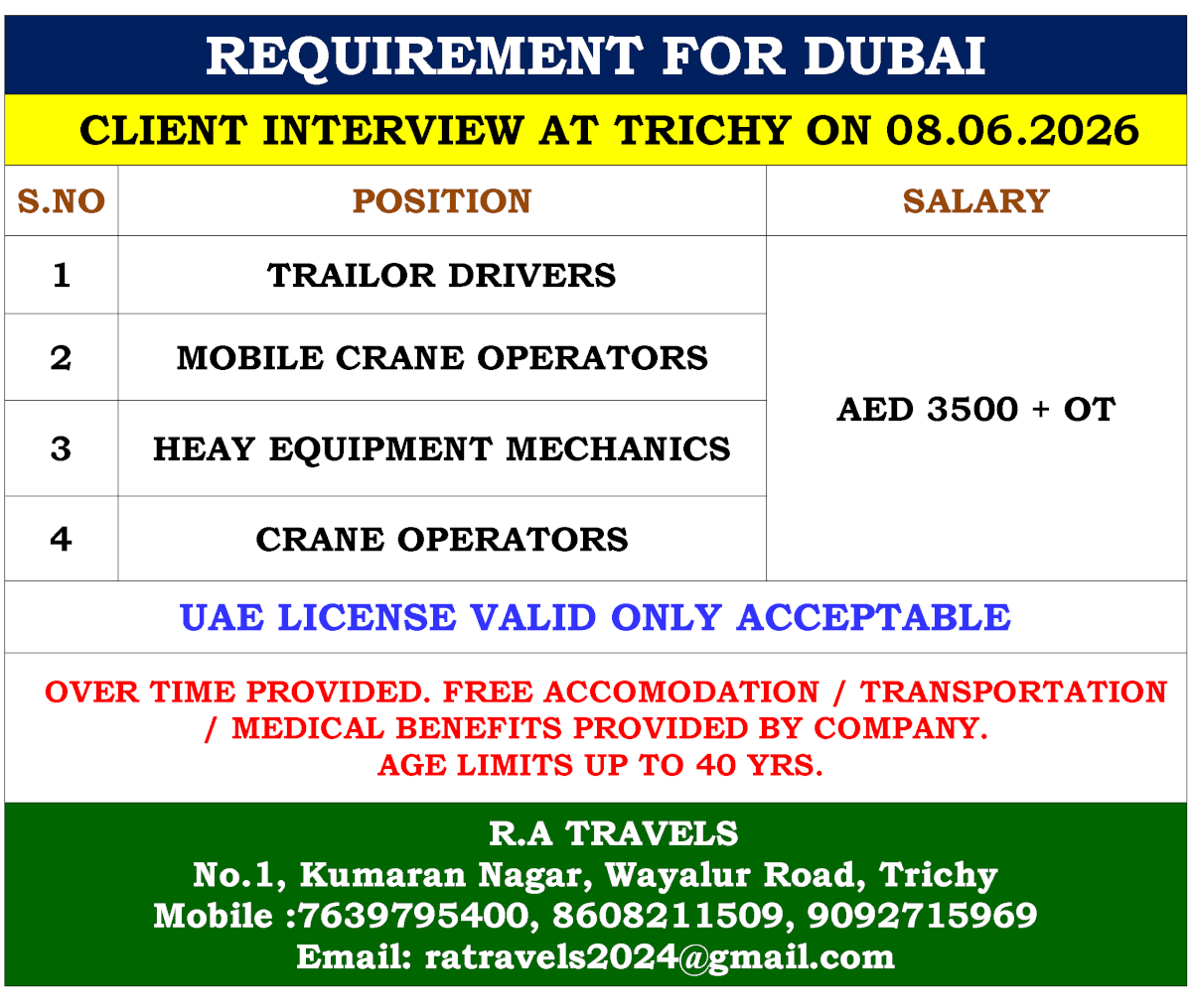 REQUIREMENT FOR DUBAI