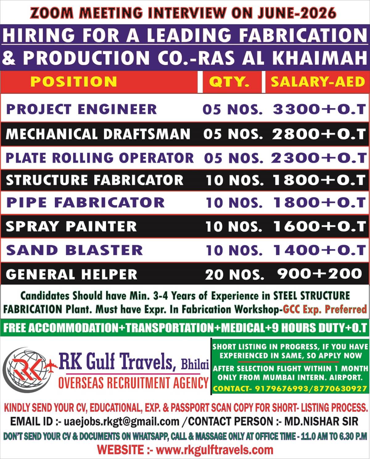 HIRING FOR A LEADING FABRICATION & PRODUCTION COMPANY – UAE