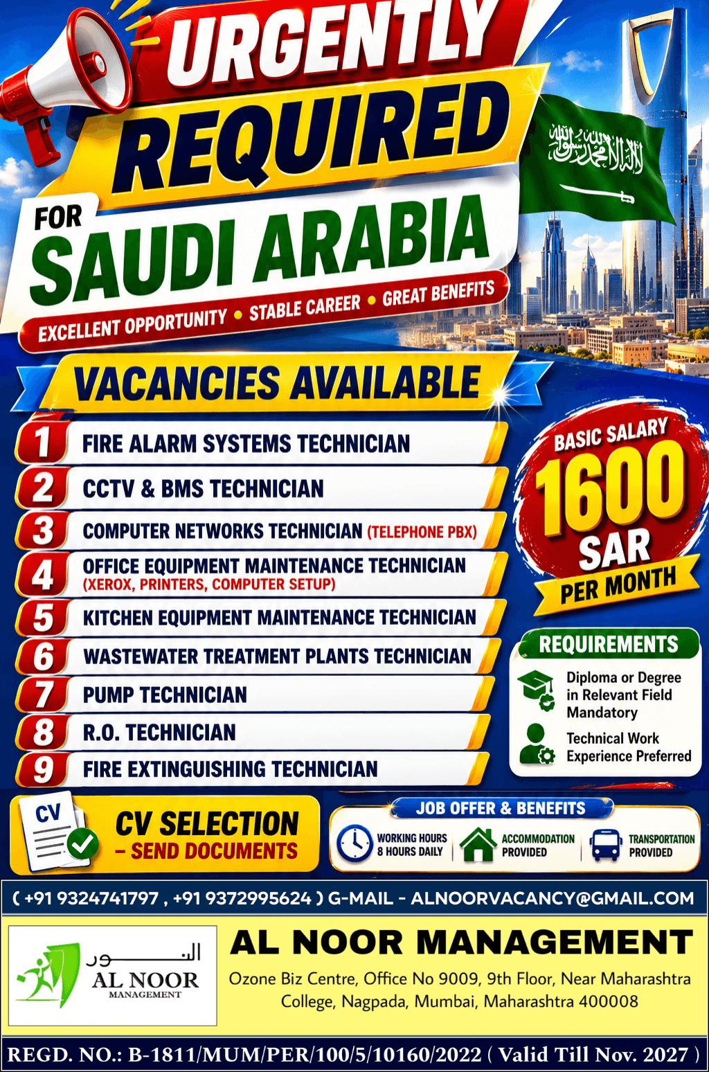 URGENTLY REQUIRED FOR SAUDI ARABIA