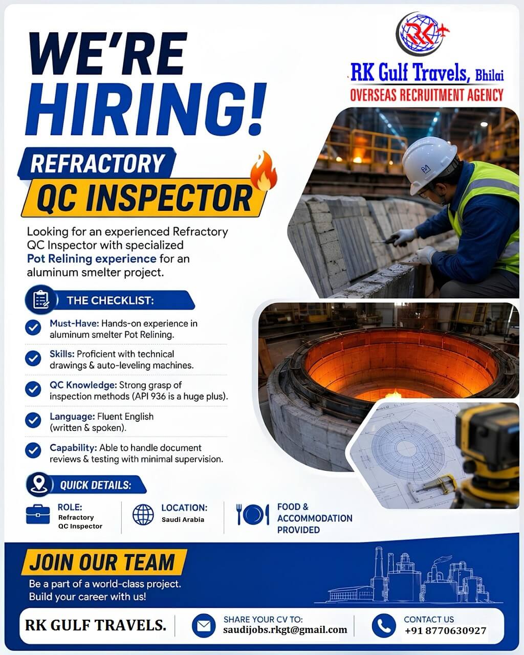 HIRING FOR A LEADING ALUMUNIUM CASTING & SMELTING COMPANY - SAUDI ARABIA.
