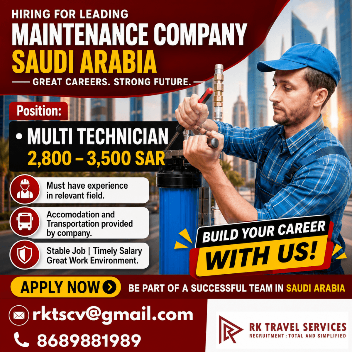 HIRING FOR LEADING MAINTENANCE COMPANY SAUDI ARABIA HIRING FOR LEADING MAINTENANCE COMPANY SAUDI ARABIA