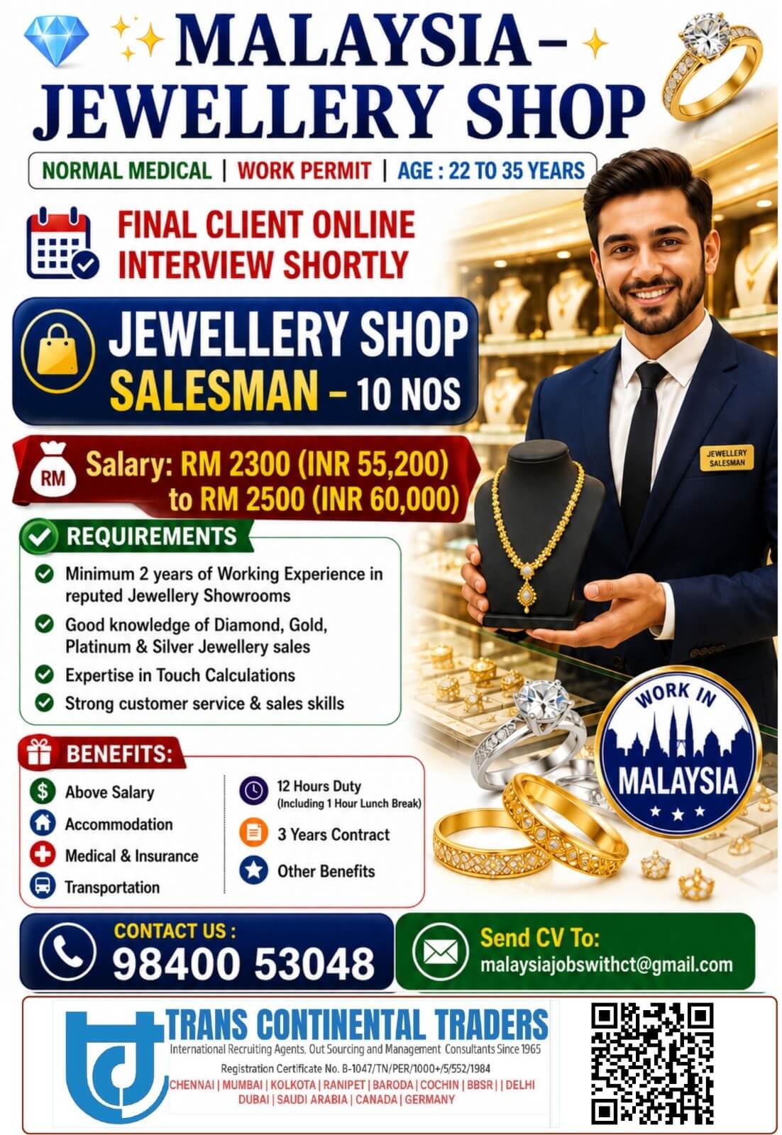 HIRING FOR MALAYSIA | JEWELLERY SHOP SALESMAN | ONLINE INTERVIEW ON PROGRESS WHATSAPP CV 9791553048 HIRING FOR MALAYSIA | JEWELLERY SHOP SALESMAN | ONLINE INTERVIEW ON PROGRESS WHATSAPP CV 9791553048