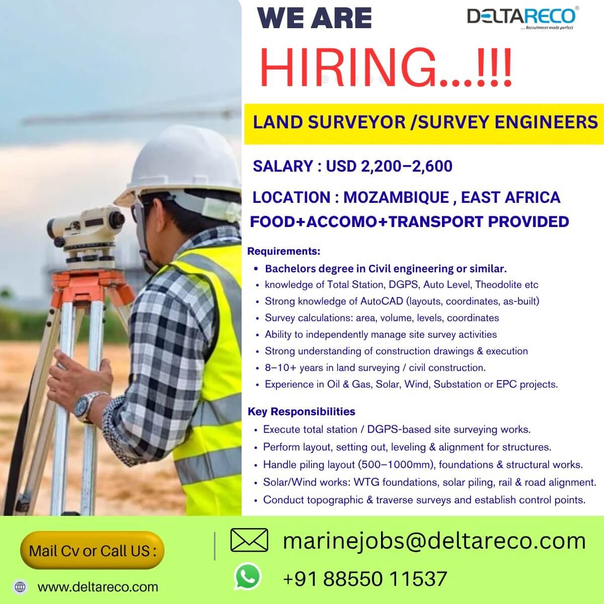 Hiring land Surveyor Civil engineer for AFrica Hiring land Surveyor Civil engineer for AFrica