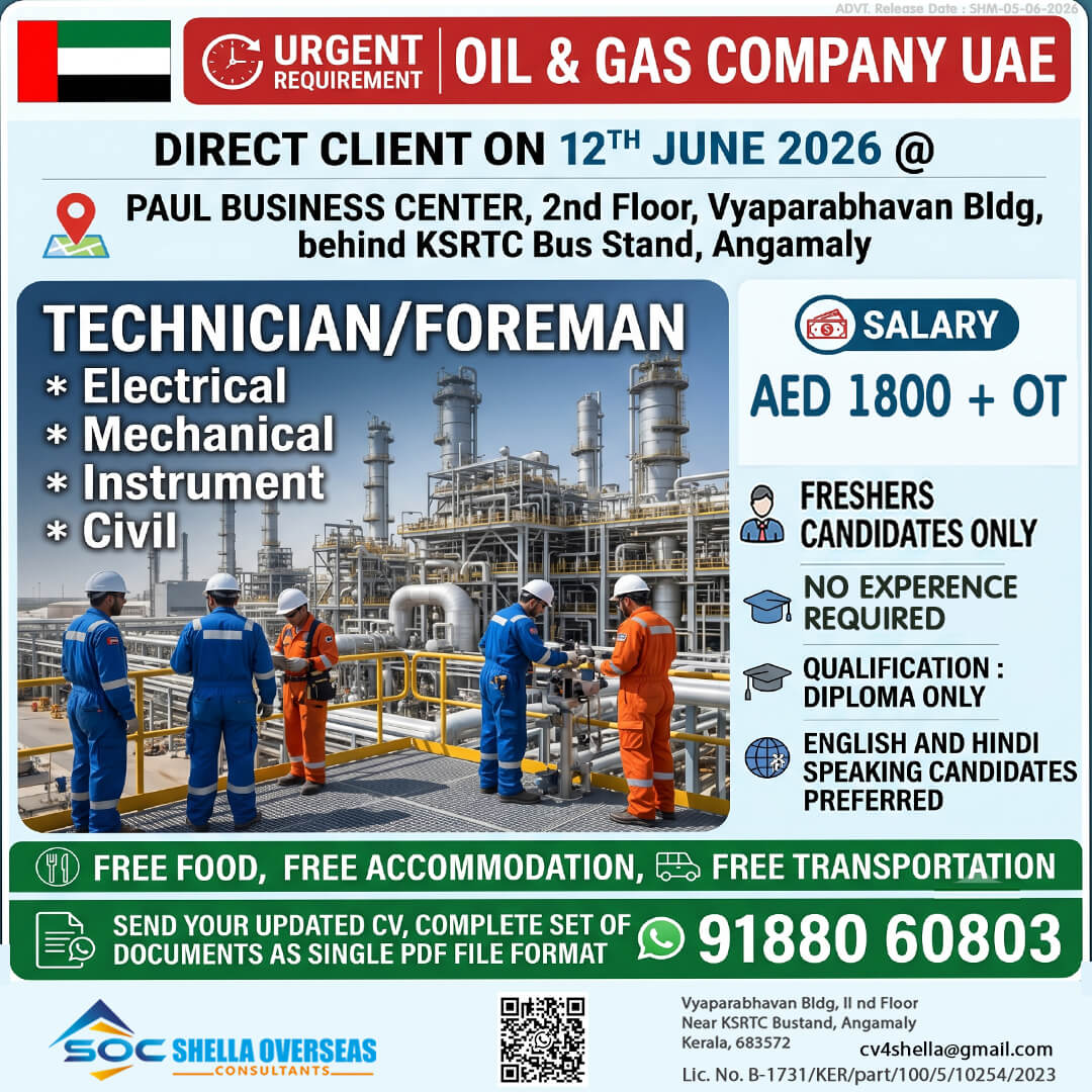 Electrical, Mechanical, Instrument, Civil Technician and Foreman UAE Electrical, Mechanical, Instrument, Civil Technician and Foreman UAE