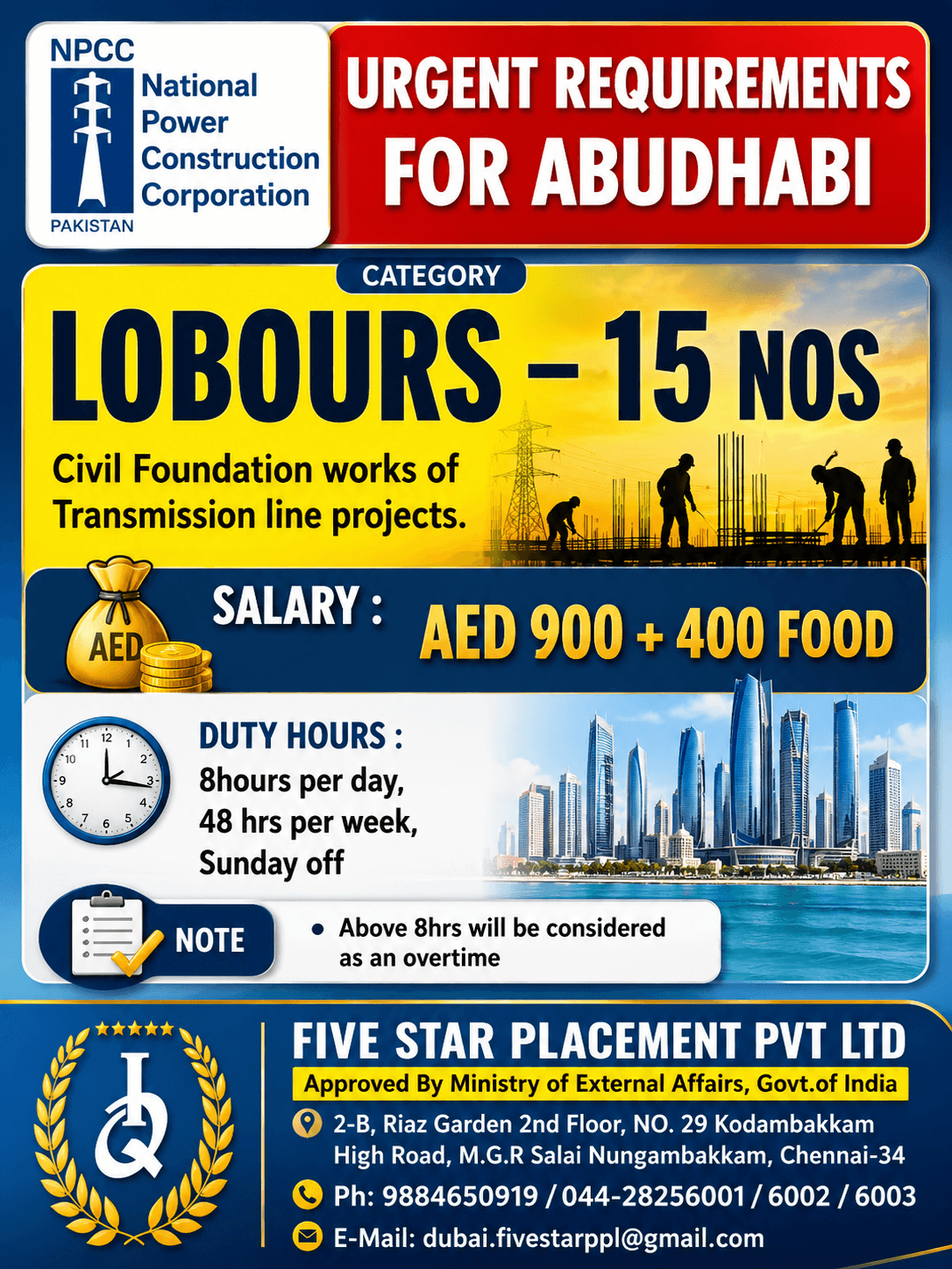 URGENT REQUIREMENT FOR ABUDHABI