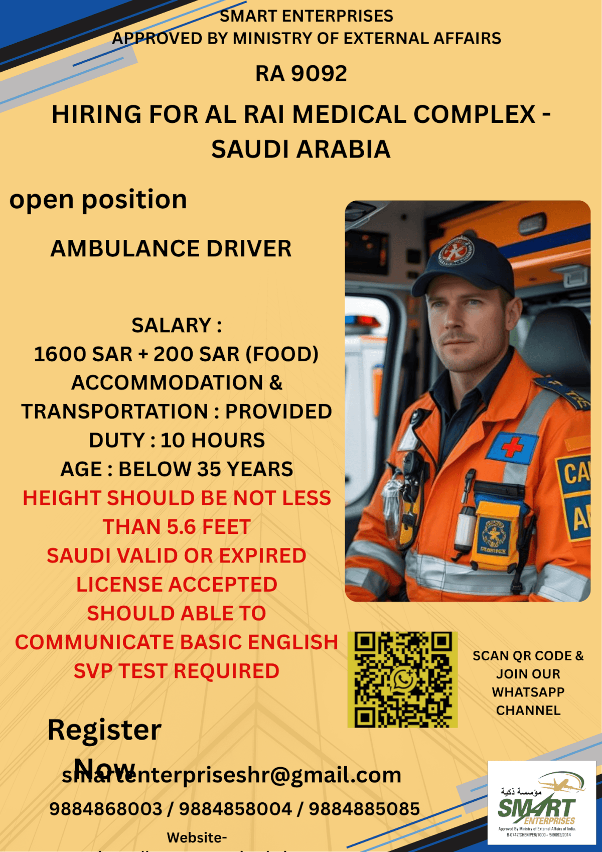 URGENT REQUIREMENT FOR SAUDI ARABIA
