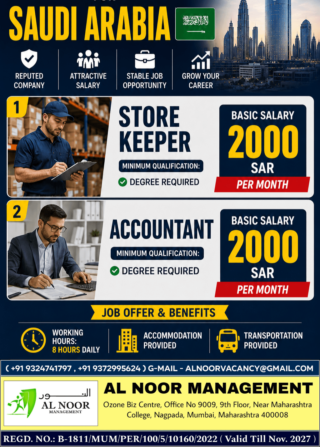 URGENTLY REQUIRED FOR SAUDI ARABIA