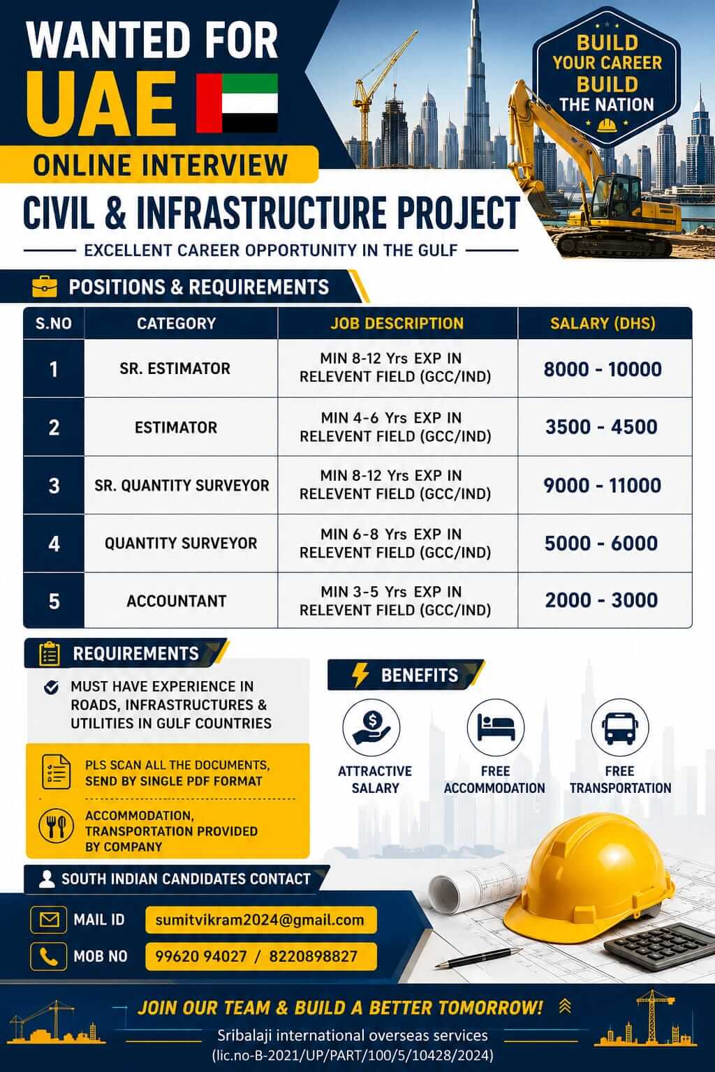 WANTED FOR UAE - ONLINE INTERVIEW CIVIL & INFRASTUCTURE PROJECT