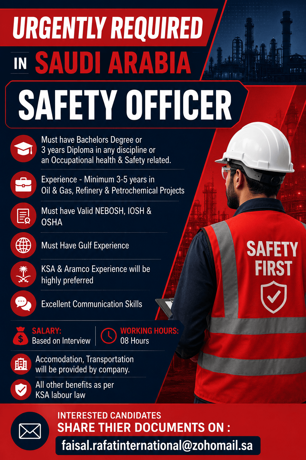 Urgently Required Safety Officers for Saudi Arabia