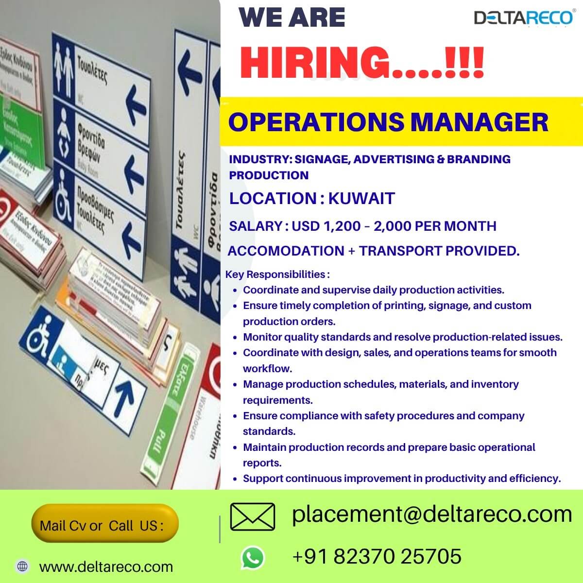 Hiring Operations Manager for a Signage Industry Kuwait Hiring Operations Manager for a Signage Industry Kuwait