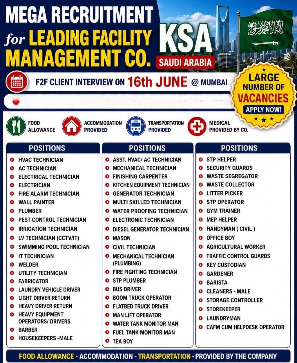 Urgent required for reputed company saudi arabia Urgent required for reputed company saudi arabia