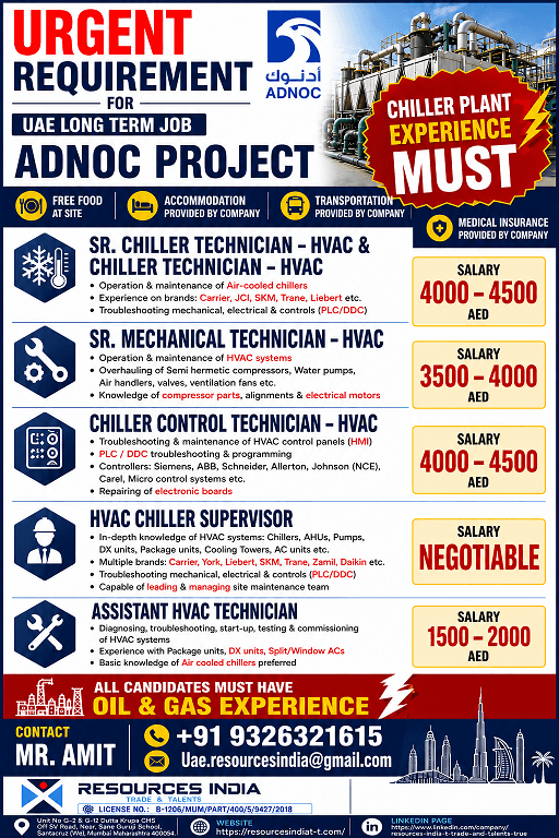 UAE - Long Term Job - Chiller Techncian UAE - Long Term Job - Chiller Techncian