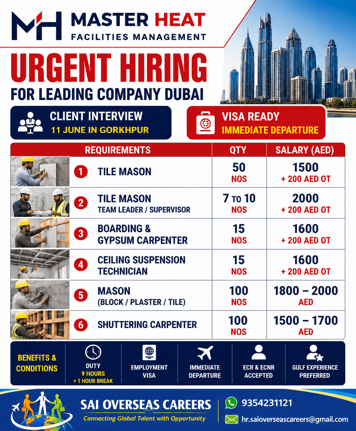 URGENT HIRING – DUBAI (Immediate Departure)