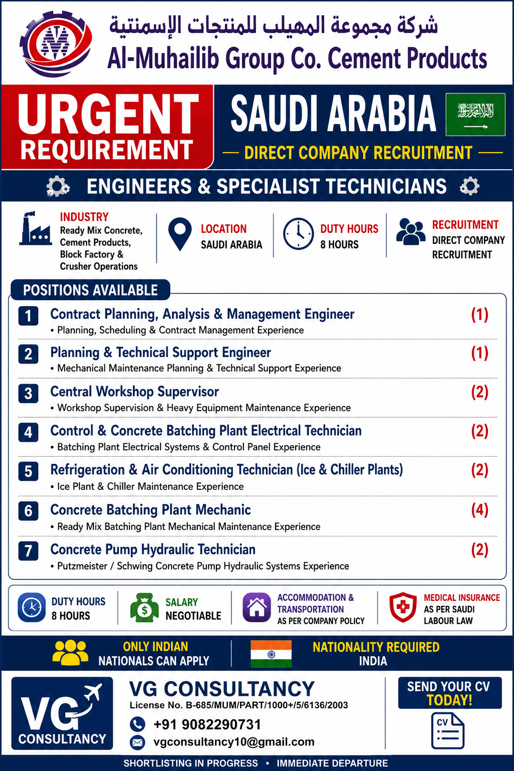 URGENT REQUIREMENT – SAUDI ARABIA  Al-Muhailib Group Co. – Cement Products