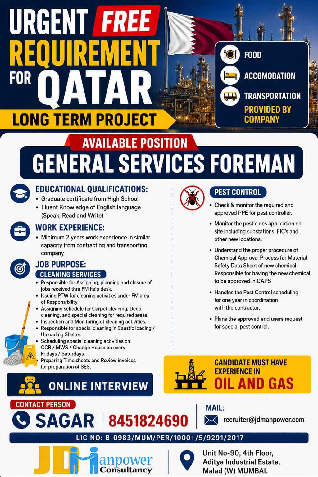 UERGENT FREE REQUREMENT FOR QATAR LONG TERM PROJECT
