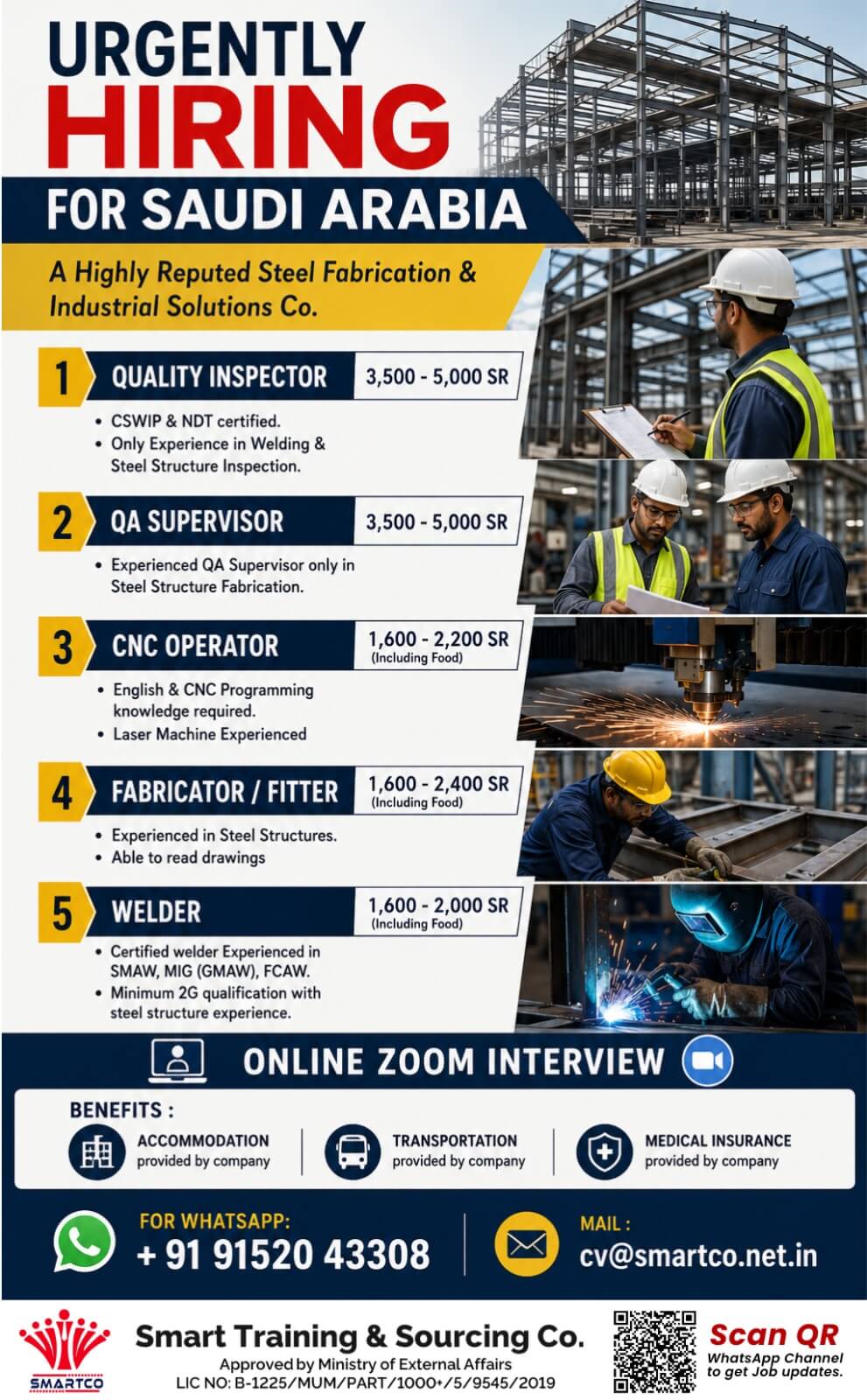 URGENTLY HIRING FOR SAUDI ARABIA  A Highly Reputed Steel Fabrication & Industrial Solutions Co.