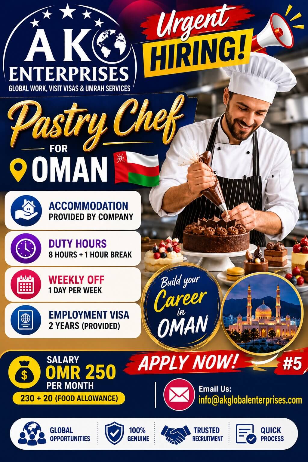 Urgent Hiring – Pastry Chef for Oman