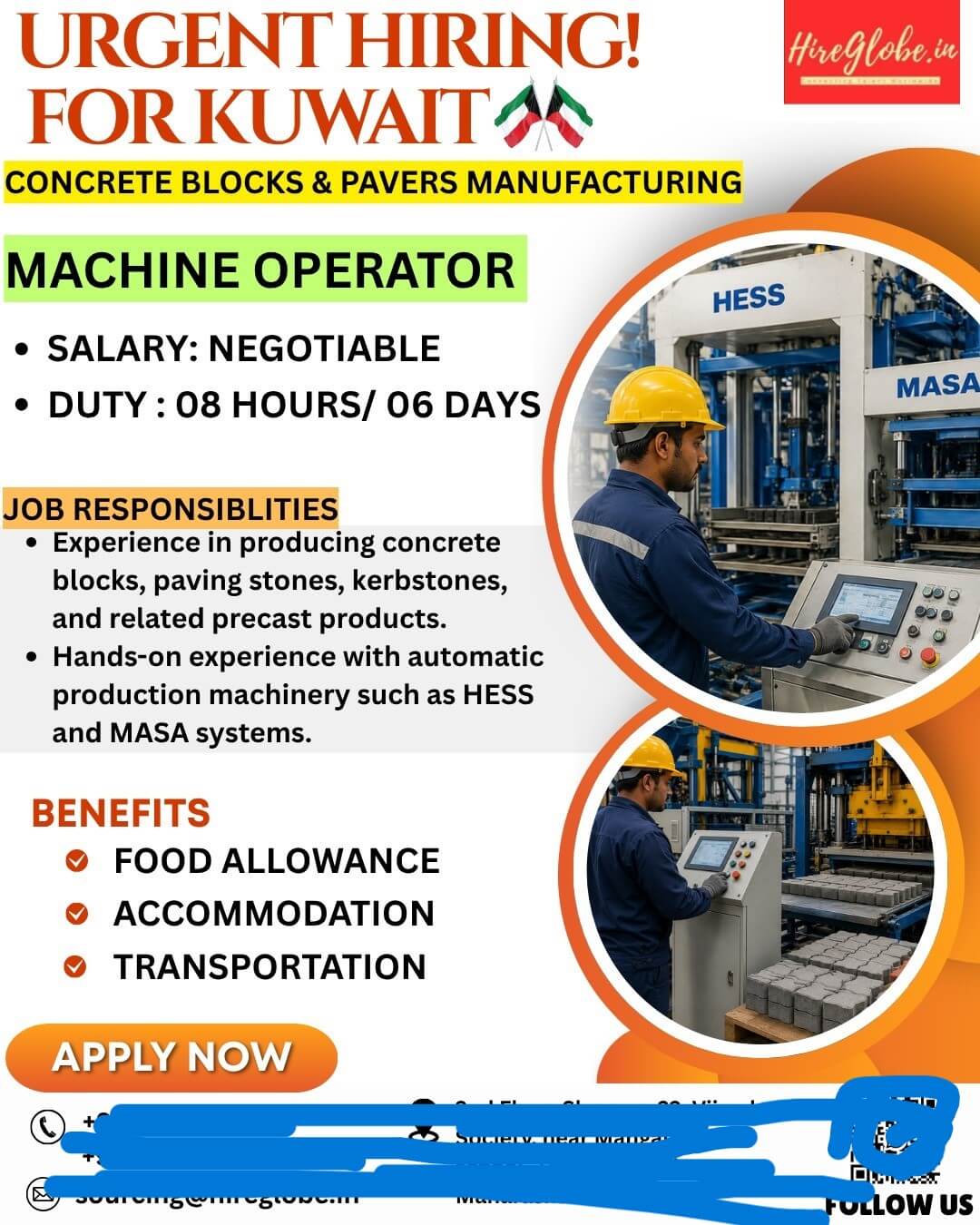 URGENTLY HIRING MACHINE OPERATOR FOR KUWAIT