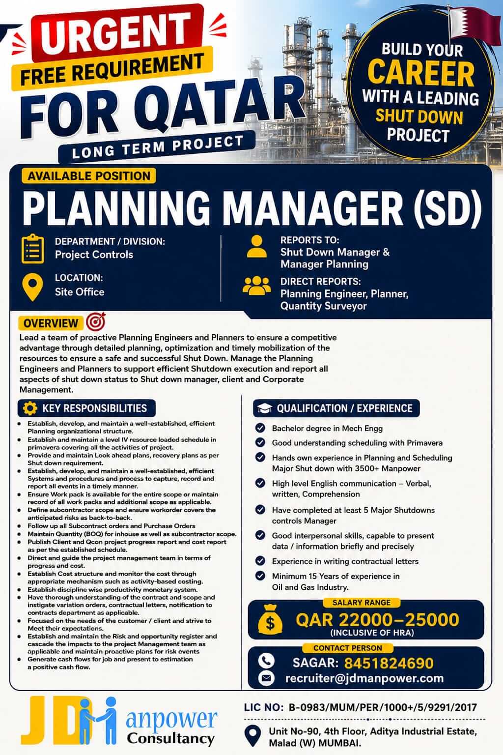 UERGENT FREE REQUREMENT FOR QATAR LONG TERM PROJECT