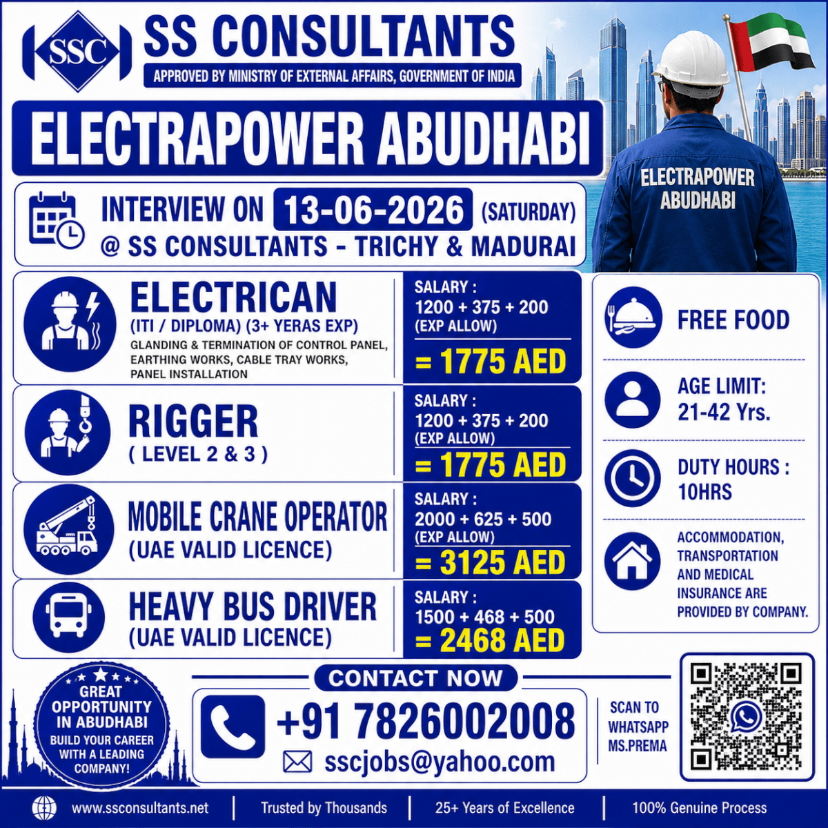 UAE Jobs 2026 – Electrician, Rigger, Crane Operator & Bus Driver Vacancies | Abu Dhabi