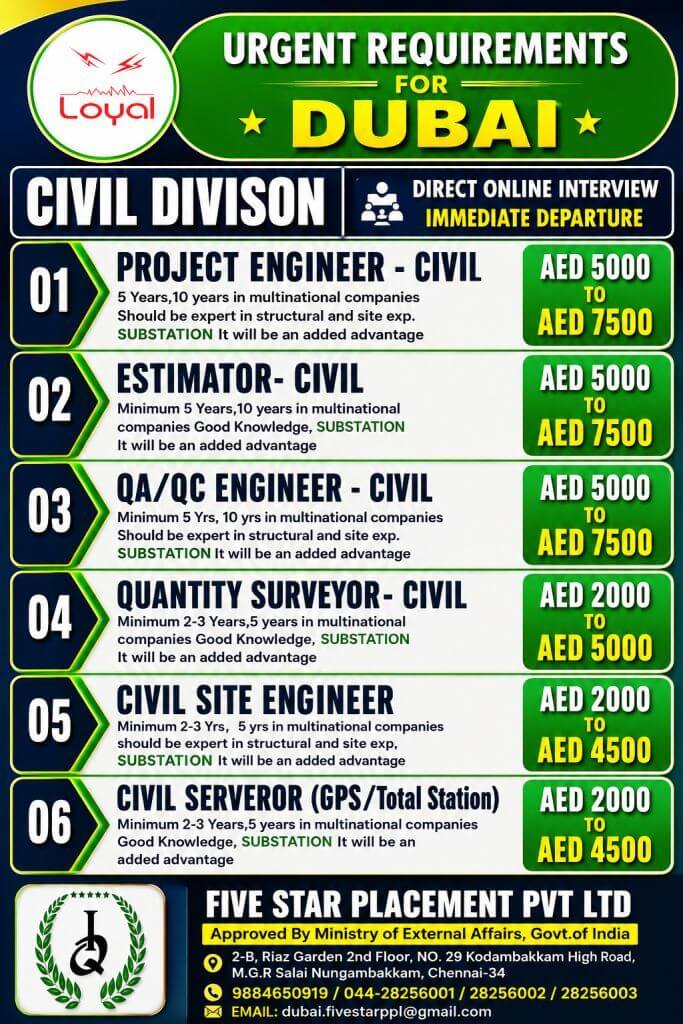 URGENT REQUIREMENT FOR DUBAI - CIVIL DIVISON