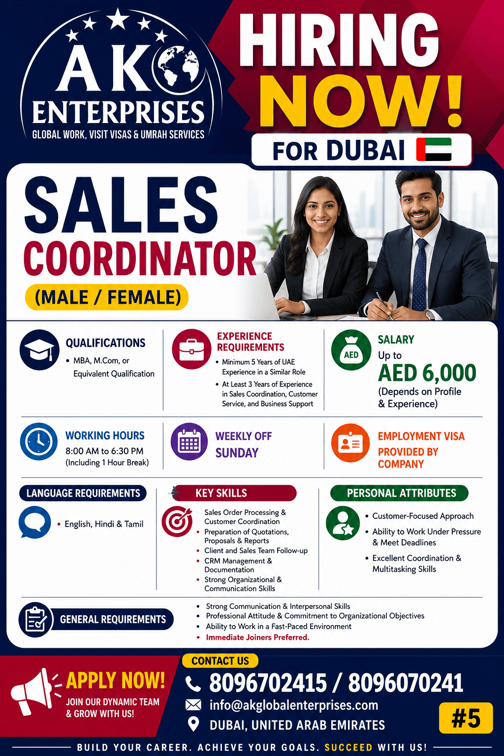 HIRING NOW – SALES COORDINATOR (MALE/FEMALE)