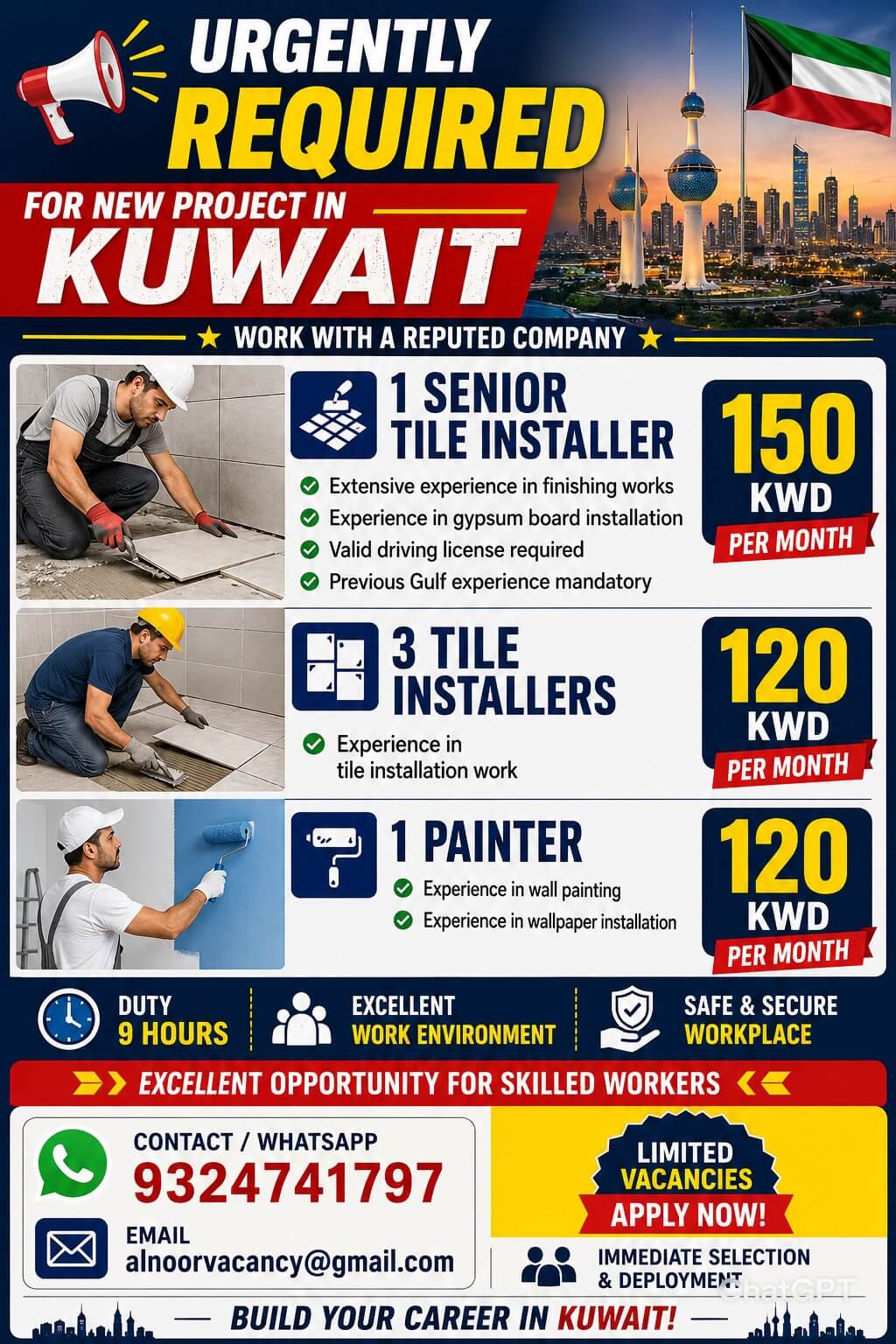URGENTLY REQUIRED FOR NEW PROJECT IN KUWAIT