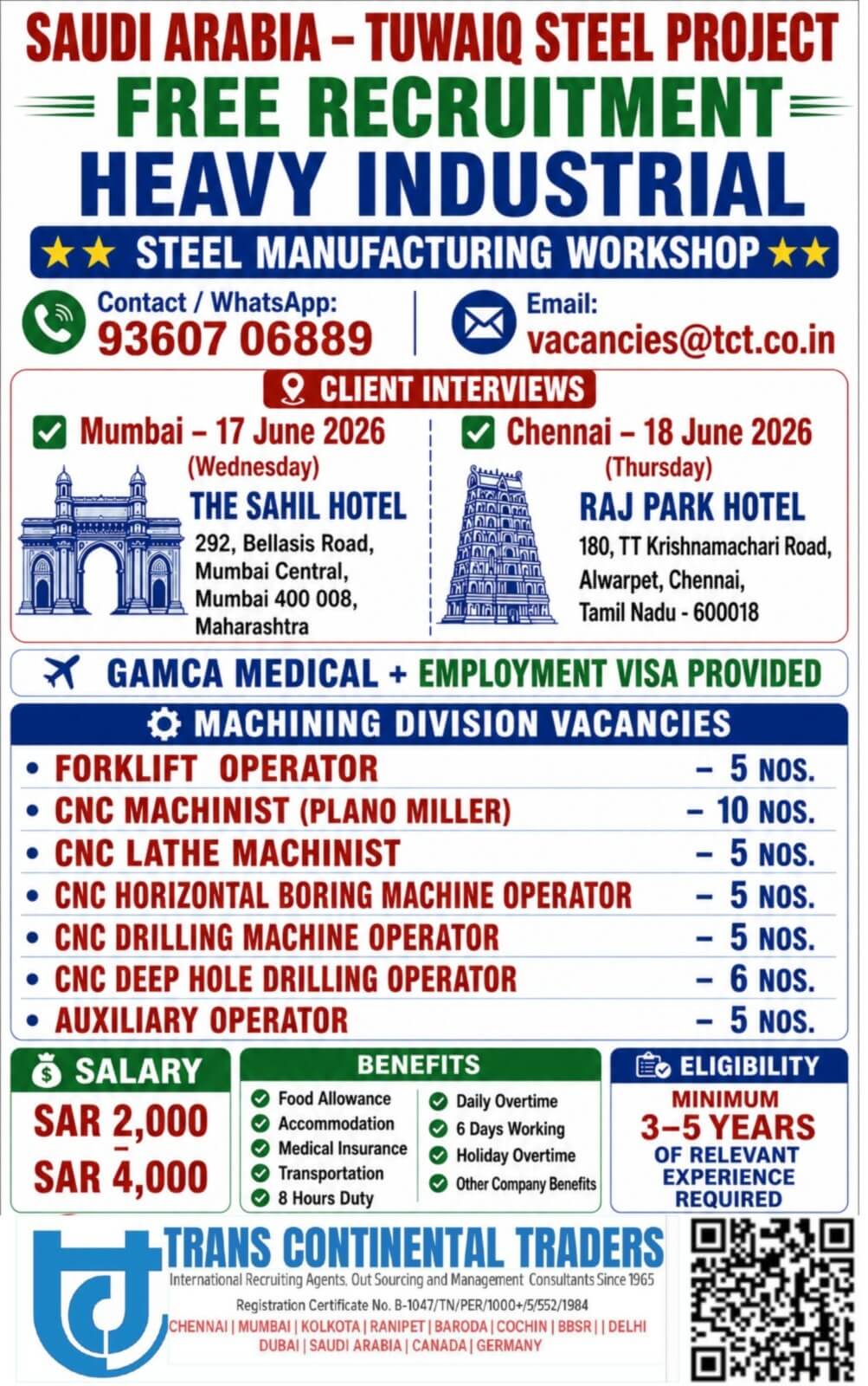 HIRING FOR TUWAIQ STEEL PROJECT SAUDI ARABIA | CLIENT INTERVIEW IN MUMBAI 17TH JUNE 2026 | CHENNAI 18TH JUNE 2026
