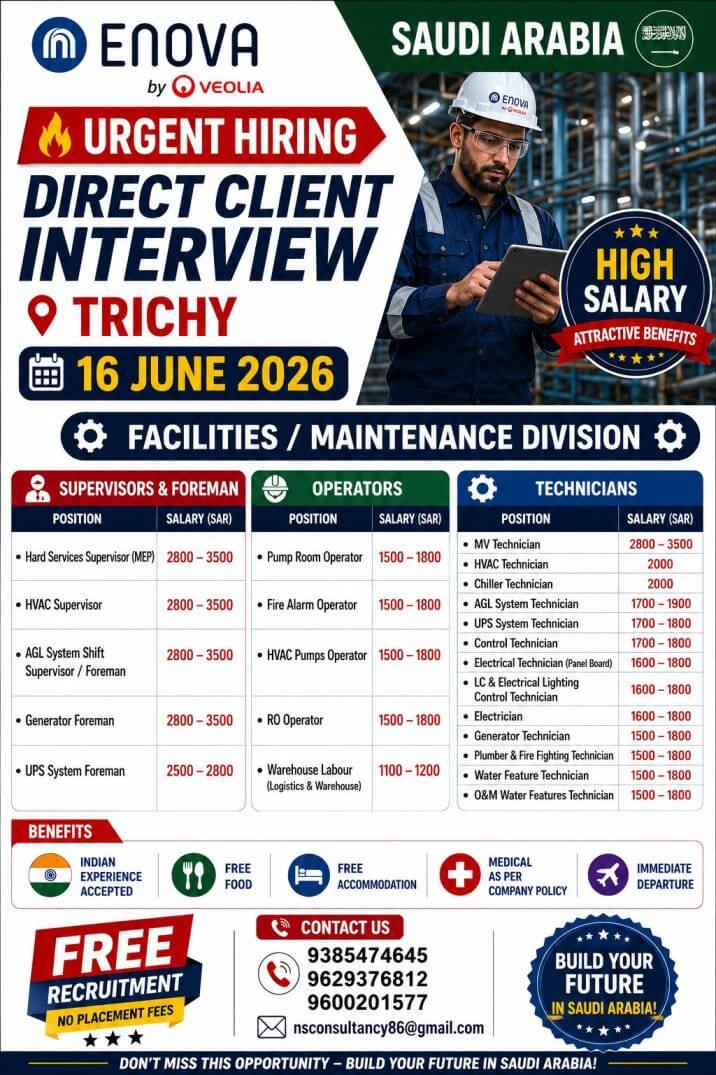 LEADING FACILITY AND MAINTENANCE DIVISION REQUIREMENT FOR SAUDI ARABIA