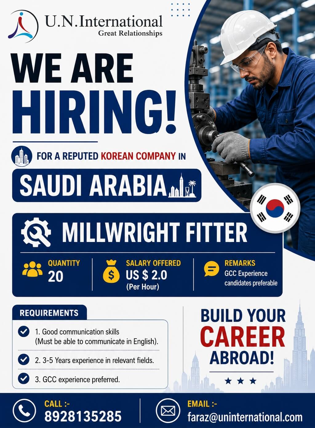 ? WE ARE HIRING – MILLWRIGHT FITTER ? A reputed Korean company in Saudi Arabia. ? WE ARE HIRING – MILLWRIGHT FITTER ? A reputed Korean company in Saudi Arabia.
