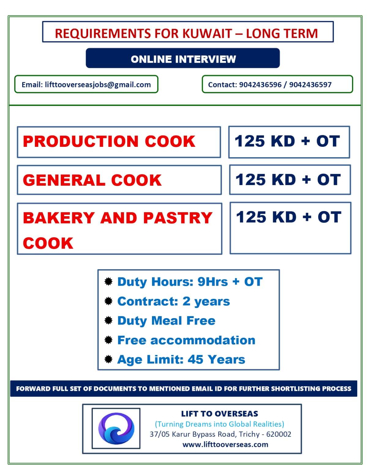 PRODUCTION COOK, GENERAL COOK, BAKERY AND PASTRY COOK.