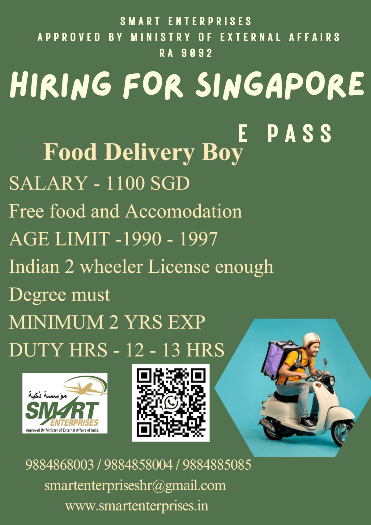 HIRING FOR  SINGAPORE